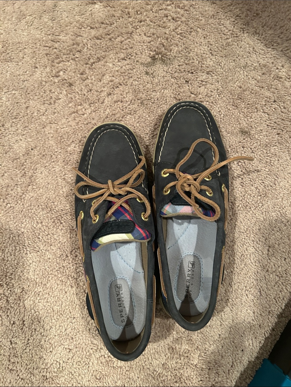 Sperry Black Leather Boat Shoes with Tan Laces